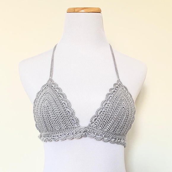 Fairycore Seashell Crochet Bralette - Silver Grey/Gray - Small, A-Cup - Picture 3 of 6